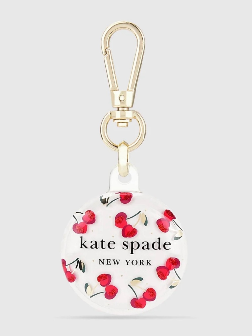 kate spade White & Red Cherry Print Key & Card Holder with Gold Hardware